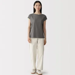 Discount Muji Camiseta de punto de manga cap para mujer