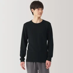 Muji Camiseta manga larga con cuello redondo de algodón cálido y lana para hombre
