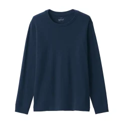 Muji Camiseta manga larga con cuello redondo de algodón cálido y lana para hombre