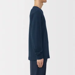 Muji Camiseta manga larga con cuello redondo de algodón cálido y lana para hombre
