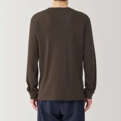Muji Camiseta manga larga con cuello redondo de algodón cálido y lana para hombre
