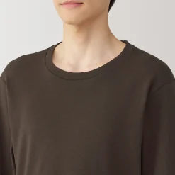 Muji Camiseta manga larga con cuello redondo de algodón cálido y lana para hombre