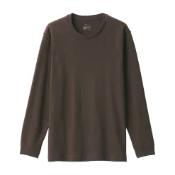 Muji Camiseta manga larga con cuello redondo de algodón cálido y lana para hombre