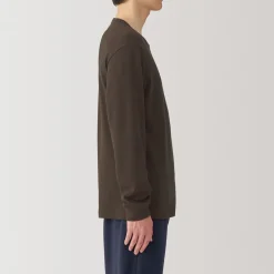 Muji Camiseta manga larga con cuello redondo de algodón cálido y lana para hombre