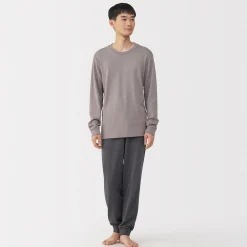Muji Camiseta manga larga con cuello redondo de algodón cálido y lana para hombre