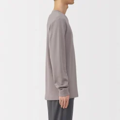 Muji Camiseta manga larga con cuello redondo de algodón cálido y lana para hombre
