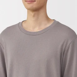 Muji Camiseta manga larga con cuello redondo de algodón cálido y lana para hombre
