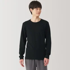 Muji Camiseta manga larga con cuello redondo de algodón cálido y lana para hombre
