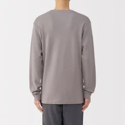 Muji Camiseta manga larga con cuello redondo de algodón cálido y lana para hombre