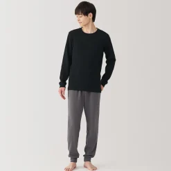 Muji Camiseta manga larga con cuello redondo de algodón cálido y lana para hombre
