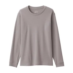 Muji Camiseta manga larga con cuello redondo de algodón cálido y lana para hombre