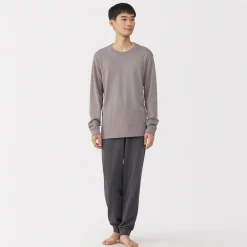 Muji Camiseta manga larga con cuello redondo de algodón cálido y lana para hombre