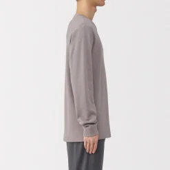 Muji Camiseta manga larga con cuello redondo de algodón cálido y lana para hombre