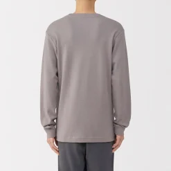 Muji Camiseta manga larga con cuello redondo de algodón cálido y lana para hombre