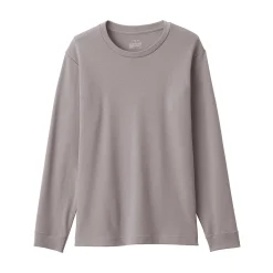 Muji Camiseta manga larga con cuello redondo de algodón cálido y lana para hombre