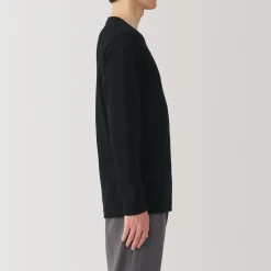 Muji Camiseta manga larga con cuello redondo de algodón cálido y lana para hombre