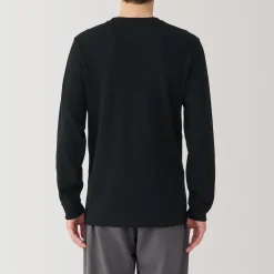 Muji Camiseta manga larga con cuello redondo de algodón cálido y lana para hombre