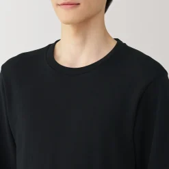 Muji Camiseta manga larga con cuello redondo de algodón cálido y lana para hombre
