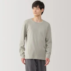 Muji Camiseta manga larga con cuello redondo de algodón cálido y lana para hombre