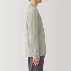 Muji Camiseta manga larga con cuello redondo de algodón cálido y lana para hombre