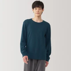 Muji Camiseta manga larga con cuello redondo de algodón cálido y lana para hombre