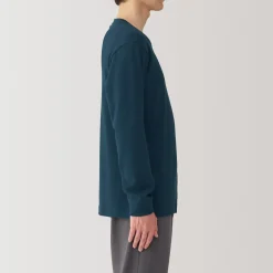 Muji Camiseta manga larga con cuello redondo de algodón cálido y lana para hombre