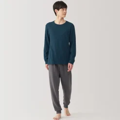 Muji Camiseta manga larga con cuello redondo de algodón cálido y lana para hombre