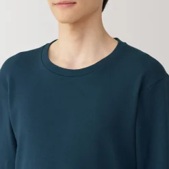 Muji Camiseta manga larga con cuello redondo de algodón cálido y lana para hombre