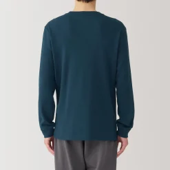 Muji Camiseta manga larga con cuello redondo de algodón cálido y lana para hombre