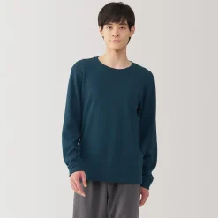 Muji Camiseta manga larga con cuello redondo de algodón cálido y lana para hombre