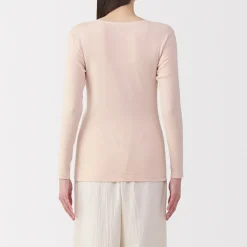Sale Muji Camiseta manga larga con cuello en crew de algodón cálido para mujer