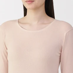 Sale Muji Camiseta manga larga con cuello en crew de algodón cálido para mujer