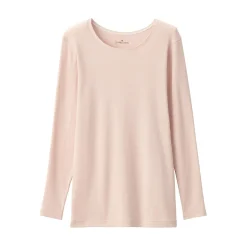 Sale Muji Camiseta manga larga con cuello en crew de algodón cálido para mujer