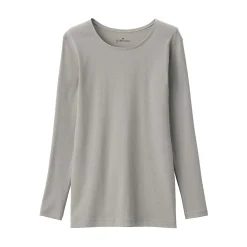 Sale Muji Camiseta manga larga con cuello en crew de algodón cálido para mujer