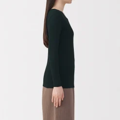 Sale Muji Camiseta manga larga con cuello en crew de algodón cálido para mujer