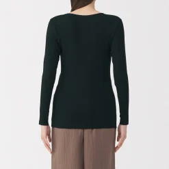 Sale Muji Camiseta manga larga con cuello en crew de algodón cálido para mujer