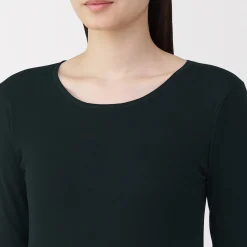 Sale Muji Camiseta manga larga con cuello en crew de algodón cálido para mujer