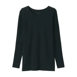Sale Muji Camiseta manga larga con cuello en crew de algodón cálido para mujer