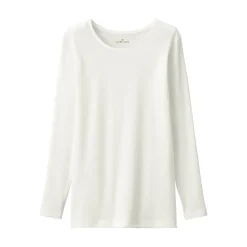 Sale Muji Camiseta manga larga con cuello en crew de algodón cálido para mujer