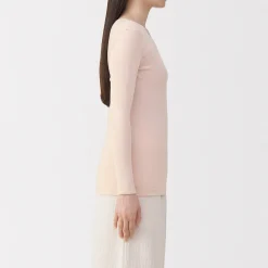 Sale Muji Camiseta manga larga con cuello en crew de algodón cálido para mujer