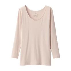 Muji Camiseta manga larga con cuello en U de algodón cálido para mujer