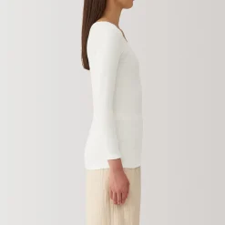 Muji Camiseta manga larga con cuello en U de algodón cálido para mujer