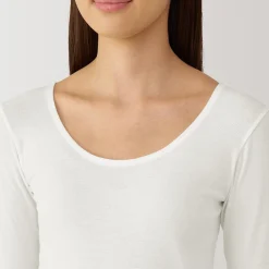 Muji Camiseta manga larga con cuello en U de algodón cálido para mujer