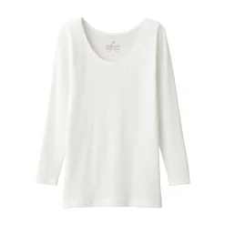 Muji Camiseta manga larga con cuello en U de algodón cálido para mujer