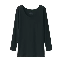 Muji Camiseta manga larga con cuello en U de algodón cálido para mujer