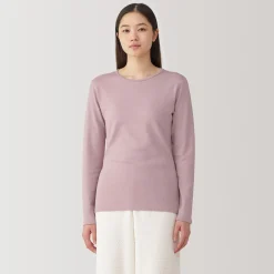 Clearance Muji Camiseta manga larga con cuello redondo de algodón cálido y lana para mujer