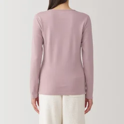 Clearance Muji Camiseta manga larga con cuello redondo de algodón cálido y lana para mujer