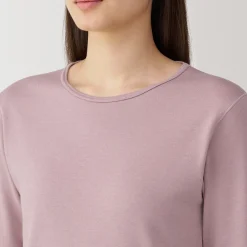 Clearance Muji Camiseta manga larga con cuello redondo de algodón cálido y lana para mujer