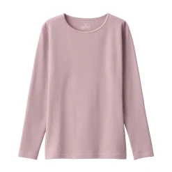 Clearance Muji Camiseta manga larga con cuello redondo de algodón cálido y lana para mujer