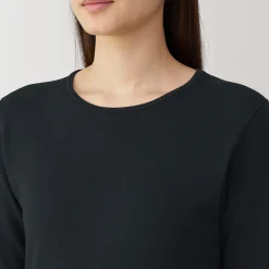 Clearance Muji Camiseta manga larga con cuello redondo de algodón cálido y lana para mujer